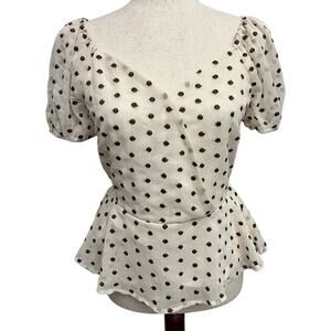 Blu pepper Chocolate Brown Polka Dot Peplum Top Women’s Sz M Semi-Sheer Sleeves